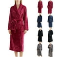 thumbnail image 1 of 2 Pack ylioge Womens Mens Winter Bath Robes Long Sleeve Flannel Bathrobes with Pockets and Belt Couples Solid Thermal Warm Pajamas Open Front Fleece Robe, 1 of 8