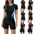 thumbnail image 1 of 2 Pack ylioge Womens One-Piece Swimsuits Short Sleeve Zipper Front Bathing Suits Ladies Color-Block Athletic Surfing Diving Shorts Swimwear Sets, 1 of 8