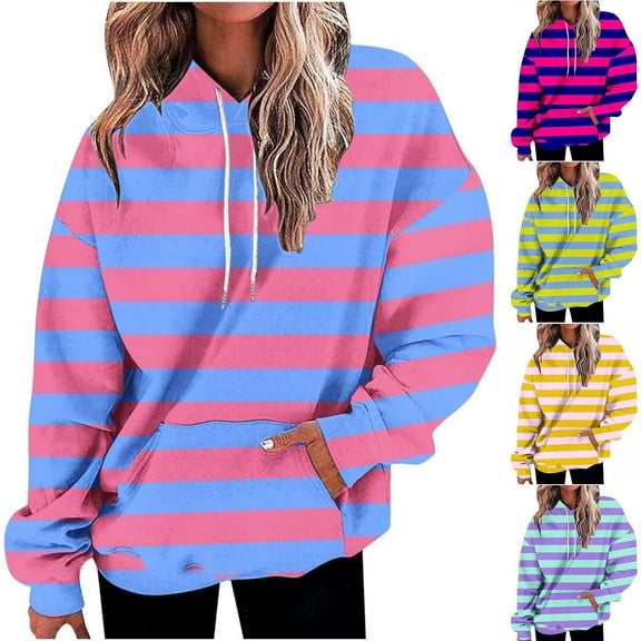 2 Pack ylioge Womens Plus Size Hoodies S-5X Pullover Fleece Lined Sweatshirts with Front Pocket Trendy Long Sleeve Stripe Printed Thermal Warm Hoodie Tops