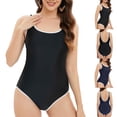 thumbnail image 1 of 2 Pack ylioge Womens Swimsuits One-Piece Sleeveless Tankini Bathing Suits Ladies Casual Solid Crewneck Backless Surfing Bodysuits Swimwear Sets, 1 of 8