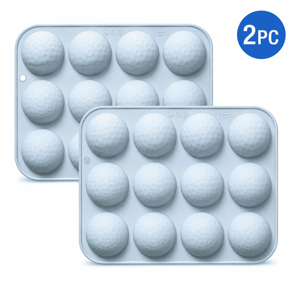 2-Pack12-Cavity Golf Ball Silicone Mold – 3 Designs Semi-Sphere Baking Mold for Chocolate, Cake, Hot Chocolate Bomb, Ice Cube, Food-Grade Non-Stick Easy Release Silicone Mold for Kitchen & DIY Craft