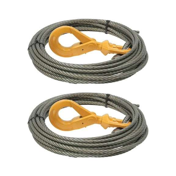 2 Pack3/8" x 50' Swaged Winch Cable Wire w/Self Locking Swivel Hook - 20,400 lbs Ultimate Breaking Strength Heavy Duty Steel Core Winch Rope for Wrecker, Tow Tuck, Roll Back, Towing