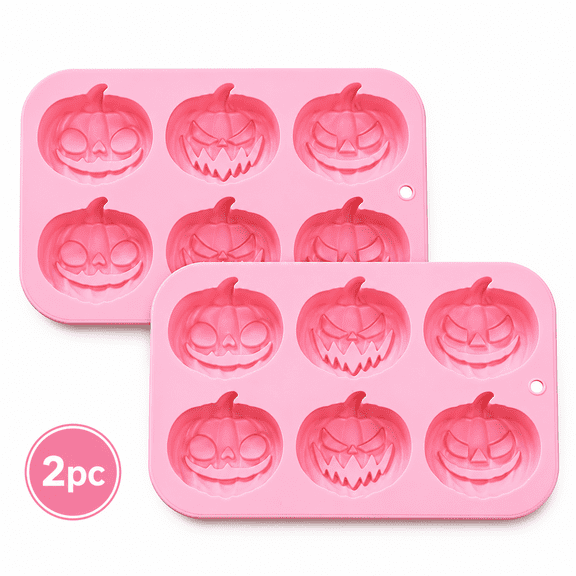 2 Pack6-Cavity Halloween Pumpkin Silicone Mold with 3 Assorted Ghost Pumpkin Designs Baking Cake, Chocolate, Ice Cube & Soap Mold  Food-Grade Non-Stick Flexible Mold, Heat Resistant DIY Craft Tool