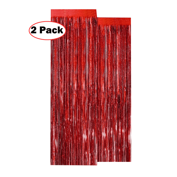 2 Pack Red Foil Fringe Door Curtain Door Streamers 8' x 3' by ECC Party Supply