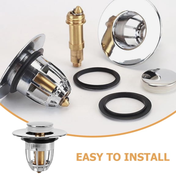Bathroom Sink Stopper, Upgraded Brass Core Push Type Sink Stopper, Anti Clogging Drain Filter, Chrome