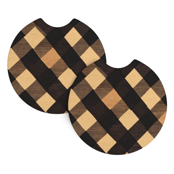 2 Package Car Coasters Drink Absorbable Rubber Base Cup Holder Coasters Non-Slip Coasters Bar Coasters Car Interior Accessories 2.7 Inches Argyle Plaid Brown_2