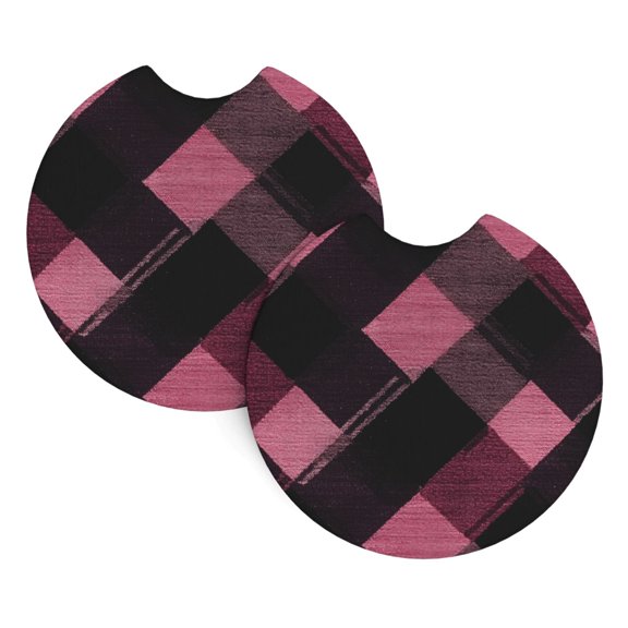 2 Package Car Coasters Drink Absorbable Rubber Base Cup Holder Coasters Non-Slip Coasters Bar Coasters Car Interior Accessories 2.7 Inches Argyle Plaid Darkorchid_3