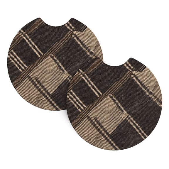 2 Package Car Coasters Drink Absorbable Rubber Base Cup Holder Coasters Non-Slip Coasters Bar Coasters Car Interior Accessories 2.7 Inches Argyle Plaid Brown_17043_2