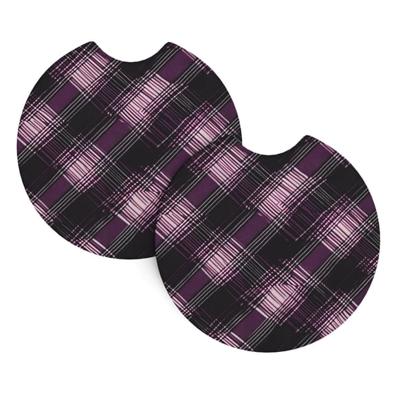 2 Package Car Coasters Drink Absorbable Rubber Base Cup Holder Coasters Non-Slip Coasters Bar Coasters Car Interior Accessories 2.7 Inches Argyle Plaid Darkorchid_4