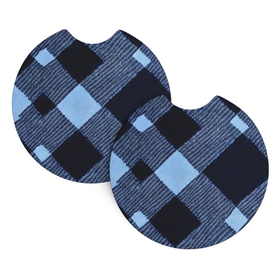 2 Package Car Coasters Drink Absorbable Rubber Base Cup Holder Coasters Non-Slip Coasters Bar Coasters Car Interior Accessories 2.7 Inches Argyle Plaid Blue_3