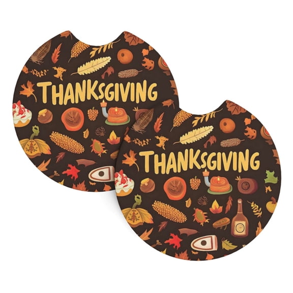 2 Package Car Coasters Drink Absorbable Rubber Base Cup Holder Coasters Non-Slip Coasters Bar Coasters Car Interior Accessories 2.7 Inches Autumn And Thanksgiving Symbols And Elements
