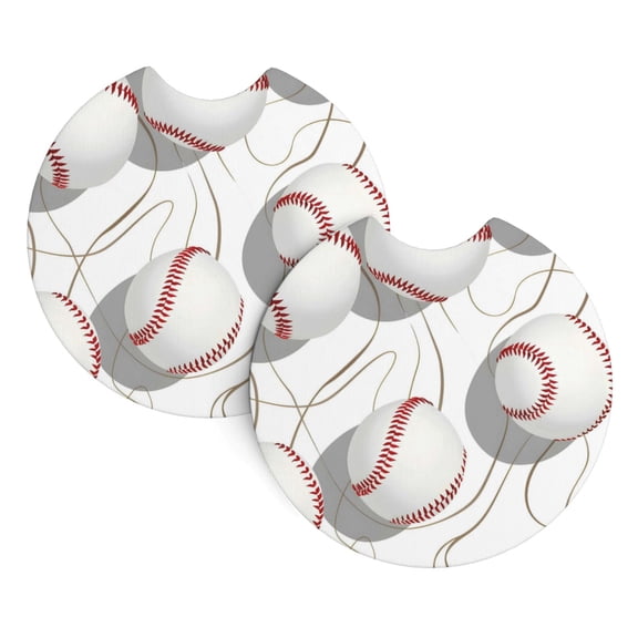 2 Package Car Coasters Drink Absorbable Rubber Base Cup Holder Coasters Non-Slip Coasters Bar Coasters Car Interior Accessories 2.7 Inches Baseball Theme Sporty Dynamic Style Dynamic Lines