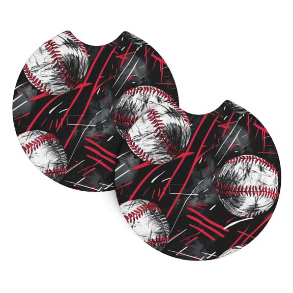 2 Package Car Coasters Drink Absorbable Rubber Base Cup Holder Coasters Non-Slip Coasters Bar Coasters Car Interior Accessories 2.7 Inches Baseball Theme Urban Street Sport Style (2)