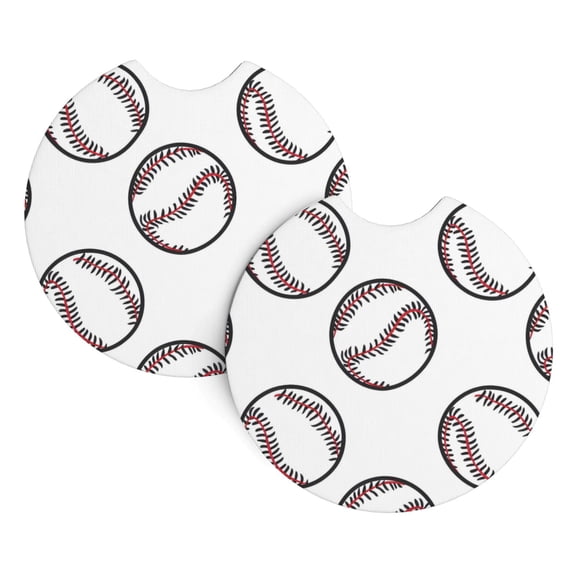 2 Package Car Coasters Drink Absorbable Rubber Base Cup Holder Coasters Non-Slip Coasters Bar Coasters Car Interior Accessories 2.7 Inches Baseball Theme Sporty Dynamic Style