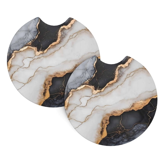 2 Package Car Coasters Drink Absorbable Rubber Base Cup Holder Coasters Non-Slip Coasters Bar Coasters Car Interior Accessories 2.7 Inches Black White Gold Marble