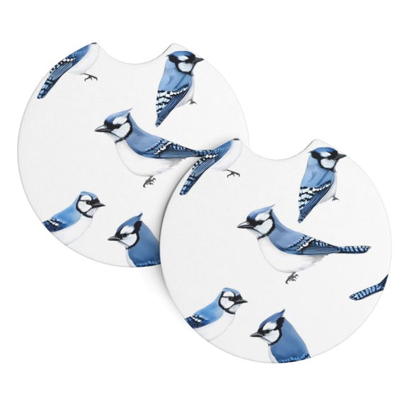 2 Package Car Coasters Drink Absorbable Rubber Base Cup Holder Coasters Non-Slip Coasters Bar Coasters Car Interior Accessories 2.7 Inches Blue-And-White Bird