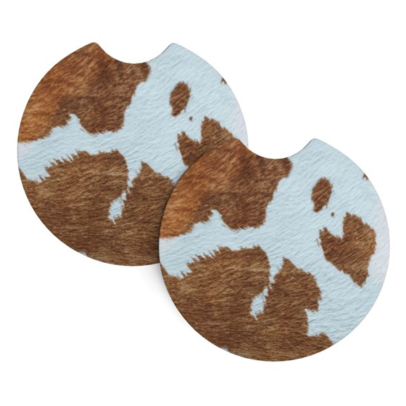 2 Package Car Coasters Drink Absorbable Rubber Base Cup Holder Coasters Non-Slip Coasters Bar Coasters Car Interior Accessories 2.7 Inches Brown Spotted Cow Hide
