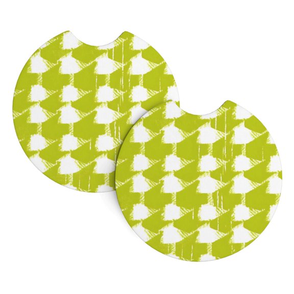2 Package Car Coasters Drink Absorbable Rubber Base Cup Holder Coasters Non-Slip Coasters Bar Coasters Car Interior Accessories 2.7 Inches Chartreuse Retro Houndstooth Hand-Drawn Sketch_1