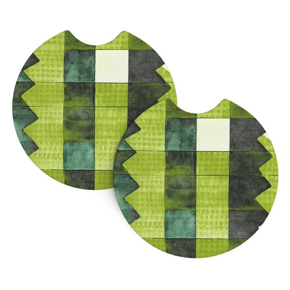 2 Package Car Coasters Drink Absorbable Rubber Base Cup Holder Coasters Non-Slip Coasters Bar Coasters Car Interior Accessories 2.7 Inches Chartreuse Retro Houndstooth Hand-Drawn Sketch_4