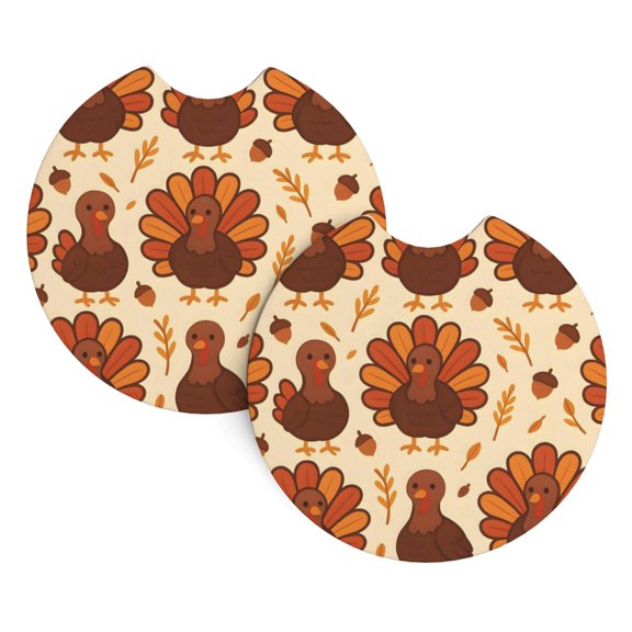 2 Package Car Coasters Drink Absorbable Rubber Base Cup Holder Coasters Non-Slip Coasters Bar Coasters Car Interior Accessories 2.7 Inches Colorful Turkey Pattern