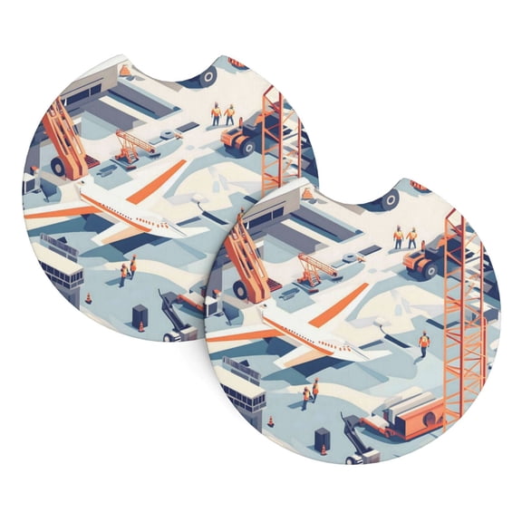 2 Package Car Coasters Drink Absorbable Rubber Base Cup Holder Coasters Non-Slip Coasters Bar Coasters Car Interior Accessories 2.7 Inches Construction Site