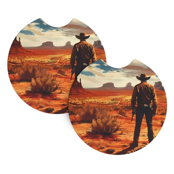 2 Package Car Coasters Drink Absorbable Rubber Base Cup Holder Coasters Non-Slip Coasters Bar Coasters Car Interior Accessories 2.7 Inches Cowboy Western Desert (2)