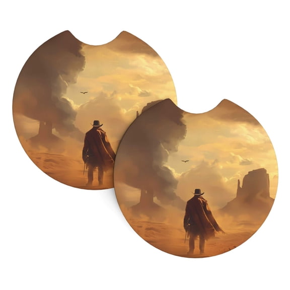 2 Package Car Coasters Drink Absorbable Rubber Base Cup Holder Coasters Non-Slip Coasters Bar Coasters Car Interior Accessories 2.7 Inches Cowboy Western Desert (5)
