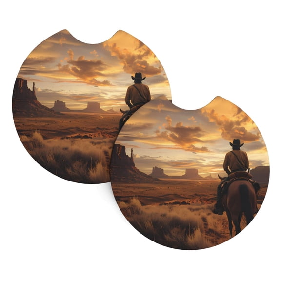 2 Package Car Coasters Drink Absorbable Rubber Base Cup Holder Coasters Non-Slip Coasters Bar Coasters Car Interior Accessories 2.7 Inches Cowboy Western Desert (3)