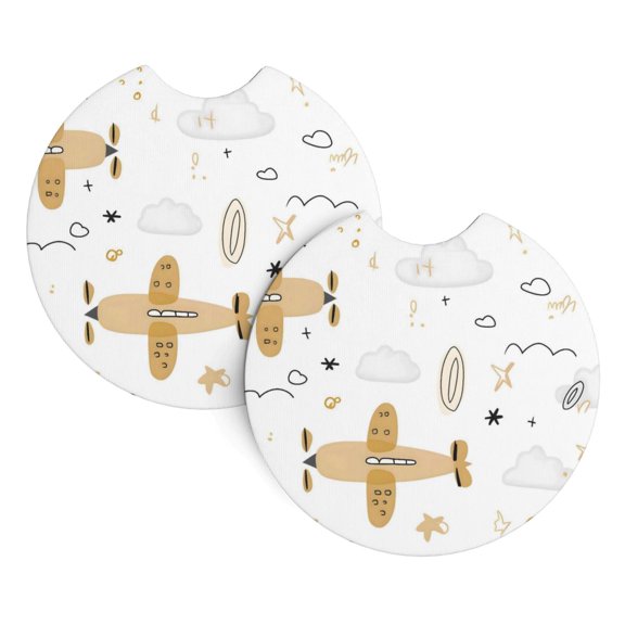 2 Package Car Coasters Drink Absorbable Rubber Base Cup Holder Coasters Non-Slip Coasters Bar Coasters Car Interior Accessories 2.7 Inches Cute Airplane Pattern