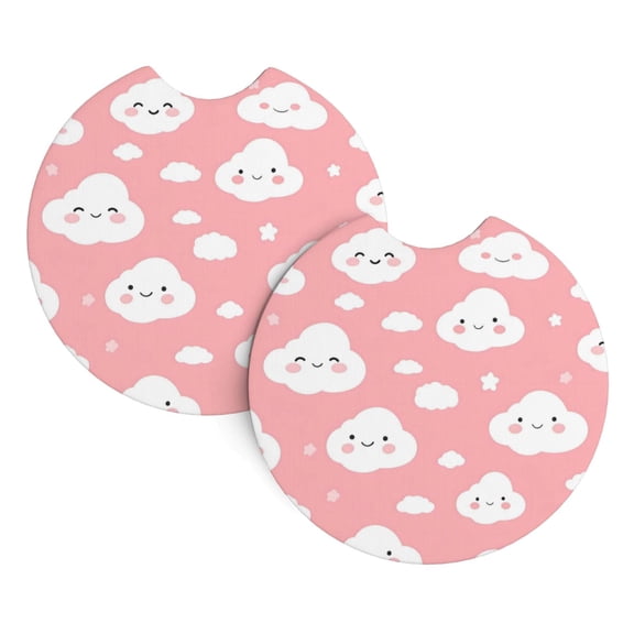 2 Package Car Coasters Drink Absorbable Rubber Base Cup Holder Coasters Non-Slip Coasters Bar Coasters Car Interior Accessories 2.7 Inches Cute Cloud
