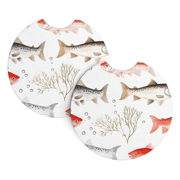 2 Package Car Coasters Drink Absorbable Rubber Base Cup Holder Coasters Non-Slip Coasters Bar Coasters Car Interior Accessories 2.7 Inches Cute Coho Salmon Fishes