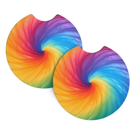 2 Package Car Coasters Drink Absorbable Rubber Base Cup Holder Coasters Non-Slip Coasters Bar Coasters Car Interior Accessories 2.7 Inches Darkorchid Tie Dye Background Rainbow Colors (2)