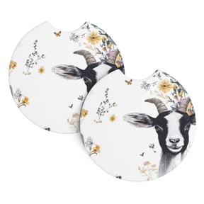 2 Package Car Coasters Drink Absorbable Rubber Base Cup Holder Coasters Non-Slip Coasters Bar Coasters Car Interior Accessories 2.7 Inches Funny Goat White