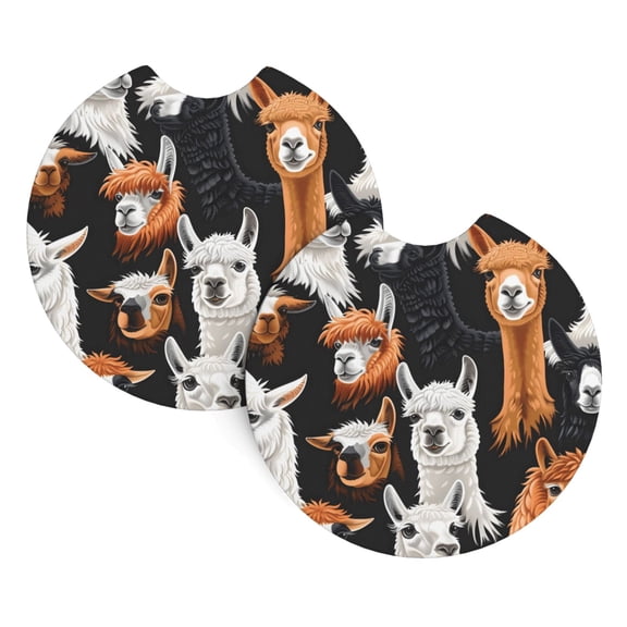 2 Package Car Coasters Drink Absorbable Rubber Base Cup Holder Coasters Non-Slip Coasters Bar Coasters Car Interior Accessories 2.7 Inches Funny Llamas Alpacas (1)