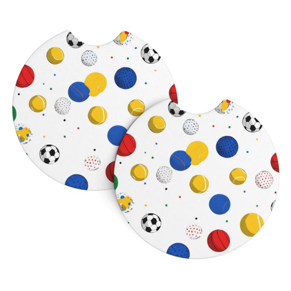 2 Package Car Coasters Drink Absorbable Rubber Base Cup Holder Coasters Non-Slip Coasters Bar Coasters Car Interior Accessories 2.7 Inches Geometric Sports Balls Bright Multicolor Minimalist Vector