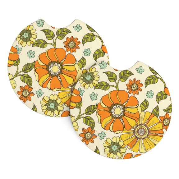 2 Package Car Coasters Drink Absorbable Rubber Base Cup Holder Coasters Non-Slip Coasters Bar Coasters Car Interior Accessories 2.7 Inches Groovy Flowers (3)