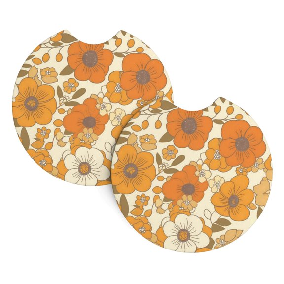 2 Package Car Coasters Drink Absorbable Rubber Base Cup Holder Coasters Non-Slip Coasters Bar Coasters Car Interior Accessories 2.7 Inches Groovy Flowers (7)