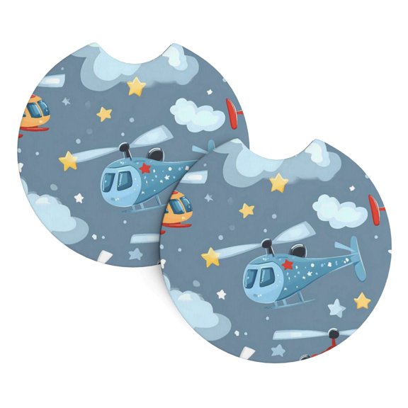 2 Package Car Coasters Drink Absorbable Rubber Base Cup Holder Coasters Non-Slip Coasters Bar Coasters Car Interior Accessories 2.7 Inches Helicopter