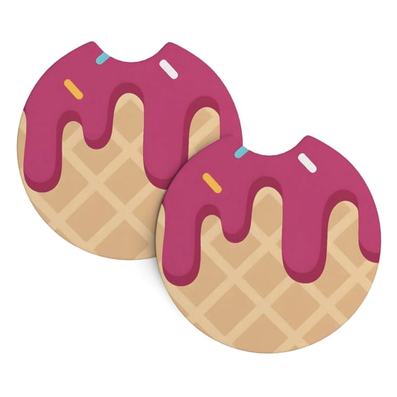 2 Package Car Coasters Drink Absorbable Rubber Base Cup Holder Coasters Non-Slip Coasters Bar Coasters Car Interior Accessories 2.7 Inches Ice Cream Hotpink