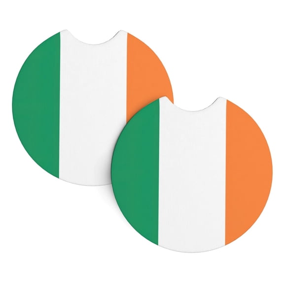 2 Package Car Coasters Drink Absorbable Rubber Base Cup Holder Coasters Non-Slip Coasters Bar Coasters Car Interior Accessories 2.7 Inches Ireland Flag