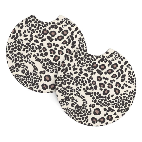 2 Package Car Coasters Drink Absorbable Rubber Base Cup Holder Coasters Non-Slip Coasters Bar Coasters Car Interior Accessories 2.7 Inches Leopard Print Pattern White And Black_1