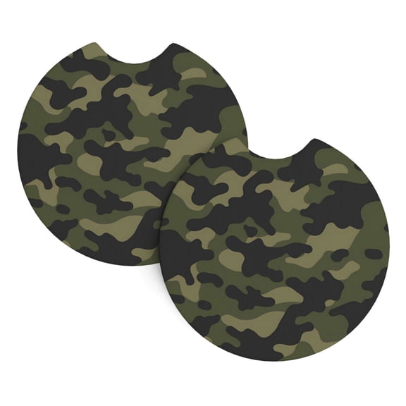 2 Package Car Coasters Drink Absorbable Rubber Base Cup Holder Coasters Non-Slip Coasters Bar Coasters Car Interior Accessories 2.7 Inches Military Green Camouflage