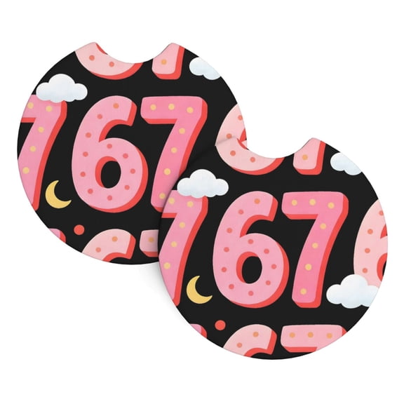 2 Package Car Coasters Drink Absorbable Rubber Base Cup Holder Coasters Non-Slip Coasters Bar Coasters Car Interior Accessories 2.7 Inches Number 67 Moon Cloud
