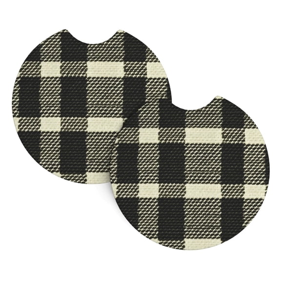 2 Package Car Coasters Drink Absorbable Rubber Base Cup Holder Coasters Non-Slip Coasters Bar Coasters Car Interior Accessories 2.7 Inches Olive Houndstooth Buffalo Plaid Tartan Check Scotland_3