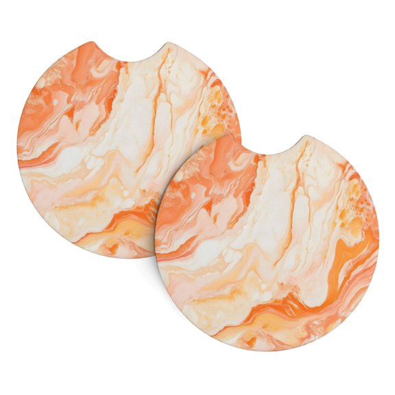 2 Package Car Coasters Drink Absorbable Rubber Base Cup Holder Coasters Non-Slip Coasters Bar Coasters Car Interior Accessories 2.7 Inches Peachpuff Marble_1