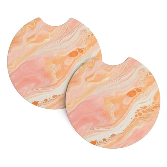 2 Package Car Coasters Drink Absorbable Rubber Base Cup Holder Coasters Non-Slip Coasters Bar Coasters Car Interior Accessories 2.7 Inches Peachpuff Marble_2