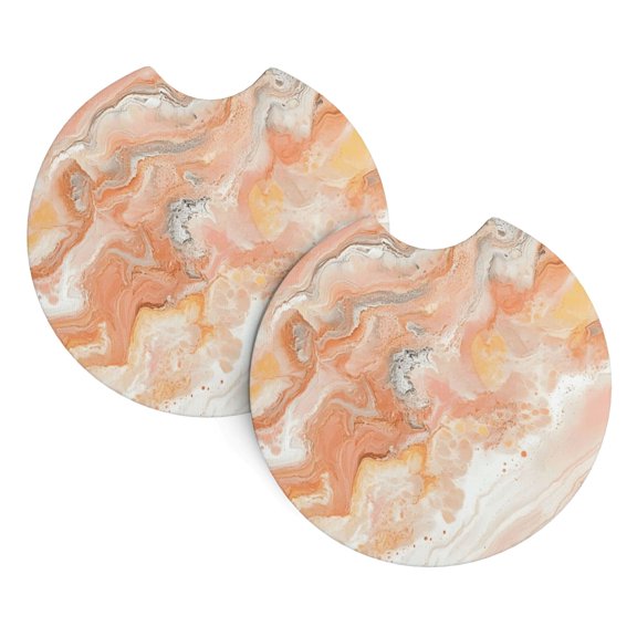 2 Package Car Coasters Drink Absorbable Rubber Base Cup Holder Coasters Non-Slip Coasters Bar Coasters Car Interior Accessories 2.7 Inches Peachpuff Marble_3