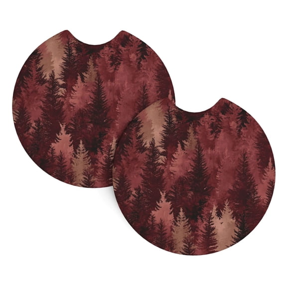2 Package Car Coasters Drink Absorbable Rubber Base Cup Holder Coasters Non-Slip Coasters Bar Coasters Car Interior Accessories 2.7 Inches Realistic Forests Camouflage Pattern Conifer Maroon_1