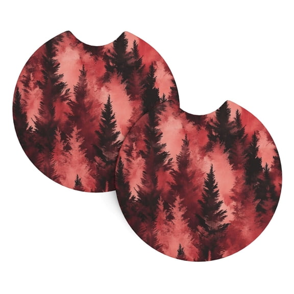 2 Package Car Coasters Drink Absorbable Rubber Base Cup Holder Coasters Non-Slip Coasters Bar Coasters Car Interior Accessories 2.7 Inches Realistic Forests Camouflage Pattern Conifer Maroon_4