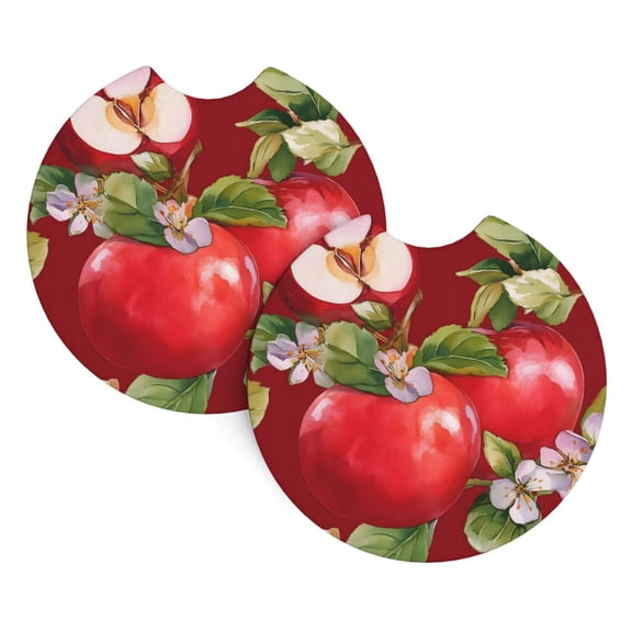 2 Package Car Coasters Drink Absorbable Rubber Base Cup Holder Coasters Non-Slip Coasters Bar Coasters Car Interior Accessories 2.7 Inches Red Apple